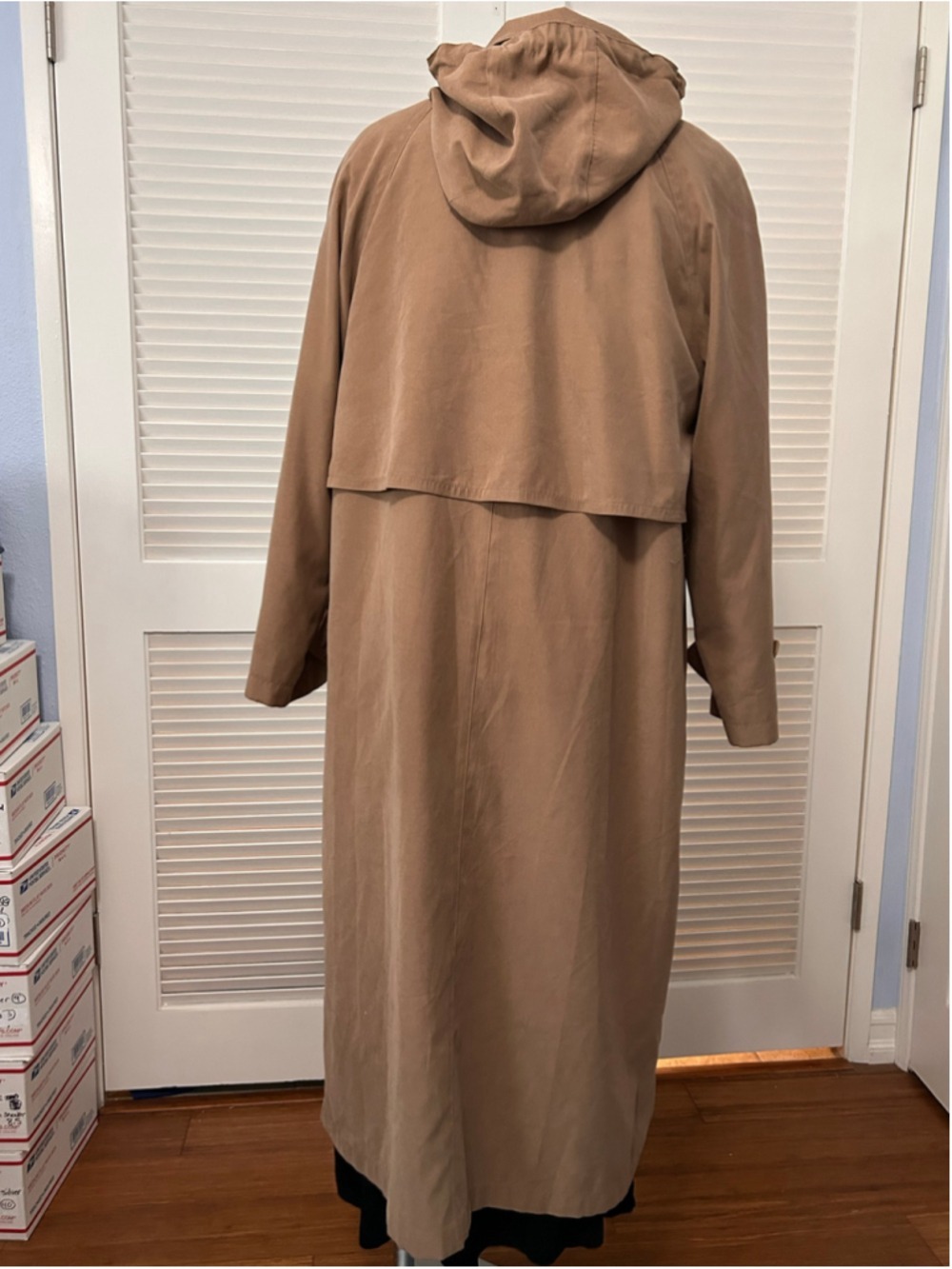 Gallery Petite Hooded Trench Coat Beige Longline Size 10 - Picture 8 of 12